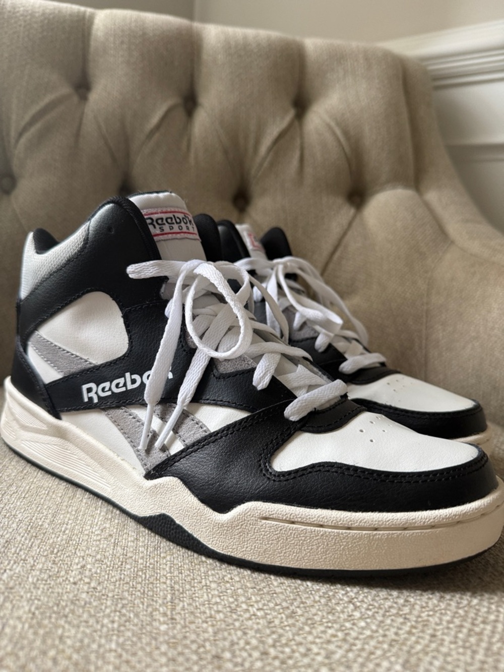 Reebok Black and White Retro High-Top Sneakers